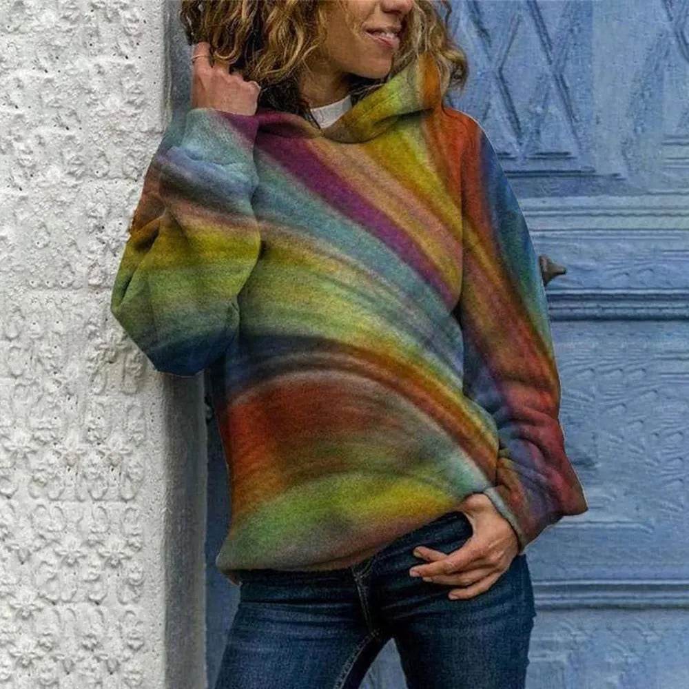 Hooded Long Sleeve Digital Printing Loose Casual Sweater For Women - Velora