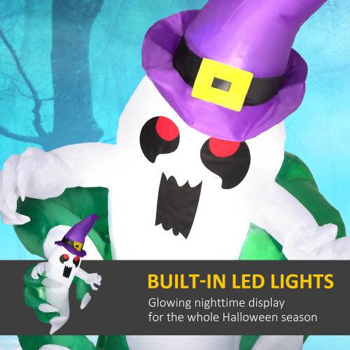 Outsunny 4ft Inflatable Halloween Decoration, Lighted Window Sticker Ghost In Hat, Blow Up Outdoor LED Yard Display, Waterproof - Velora