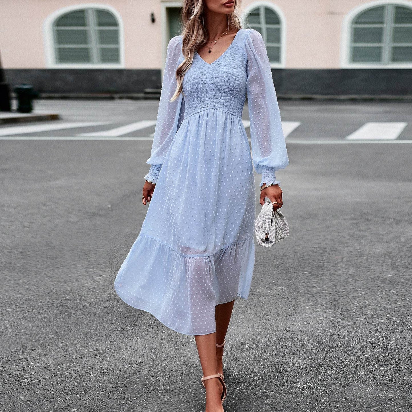 Women's Elegant Elegant V-neck Jacquard Dress - Velora