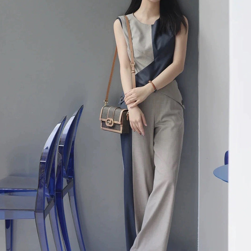 Wool Color Matching Sleeveless Jumpsuit Fashion Commuter