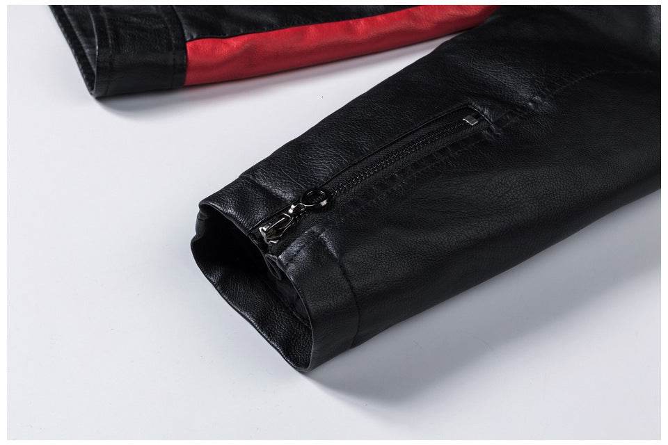 Motorcycle Stitching Leather Jacket Men Stand Collar Retro - Velora