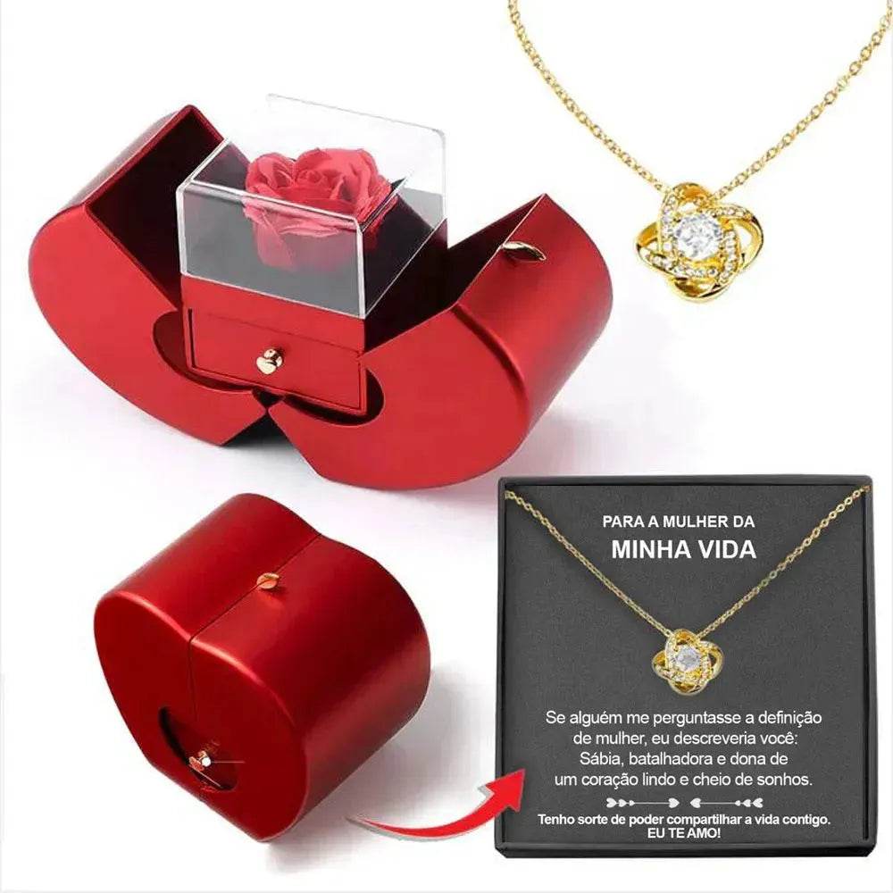 Fashion Jewelry Box Red Apple Christmas Gift Necklace Eternal Rose For Girl Mother's Day Valentine's Day Gifts With Artificial Flower Rose Flower Jewelry Box - Velora
