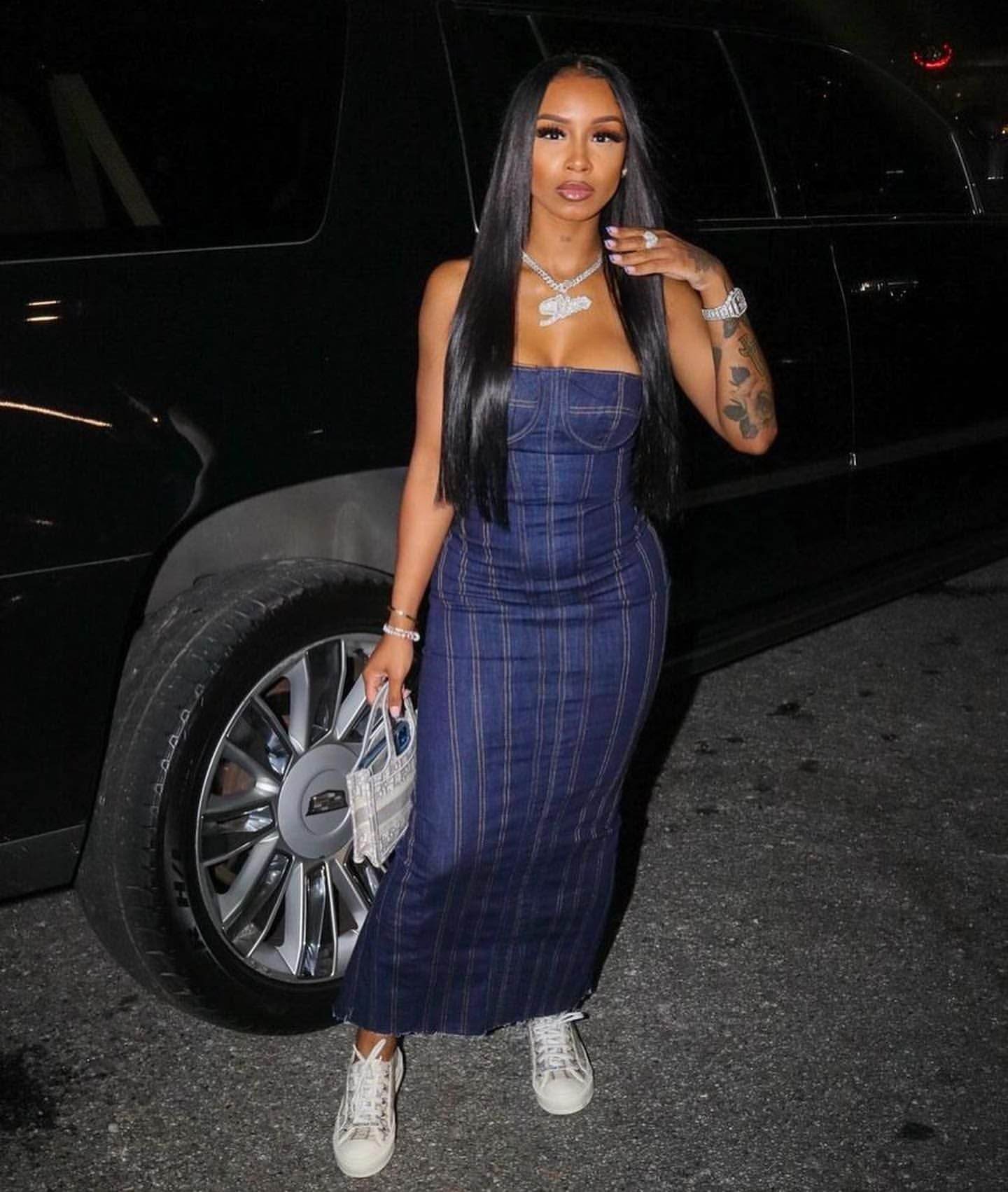 Fashion Strapless Tube Top Denim Long Fitted Jeans Dress - Velora