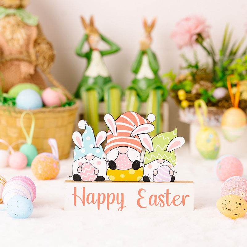 Easter Supplies Easter Rabbit Holding Flower Wooden Decoration - Velora