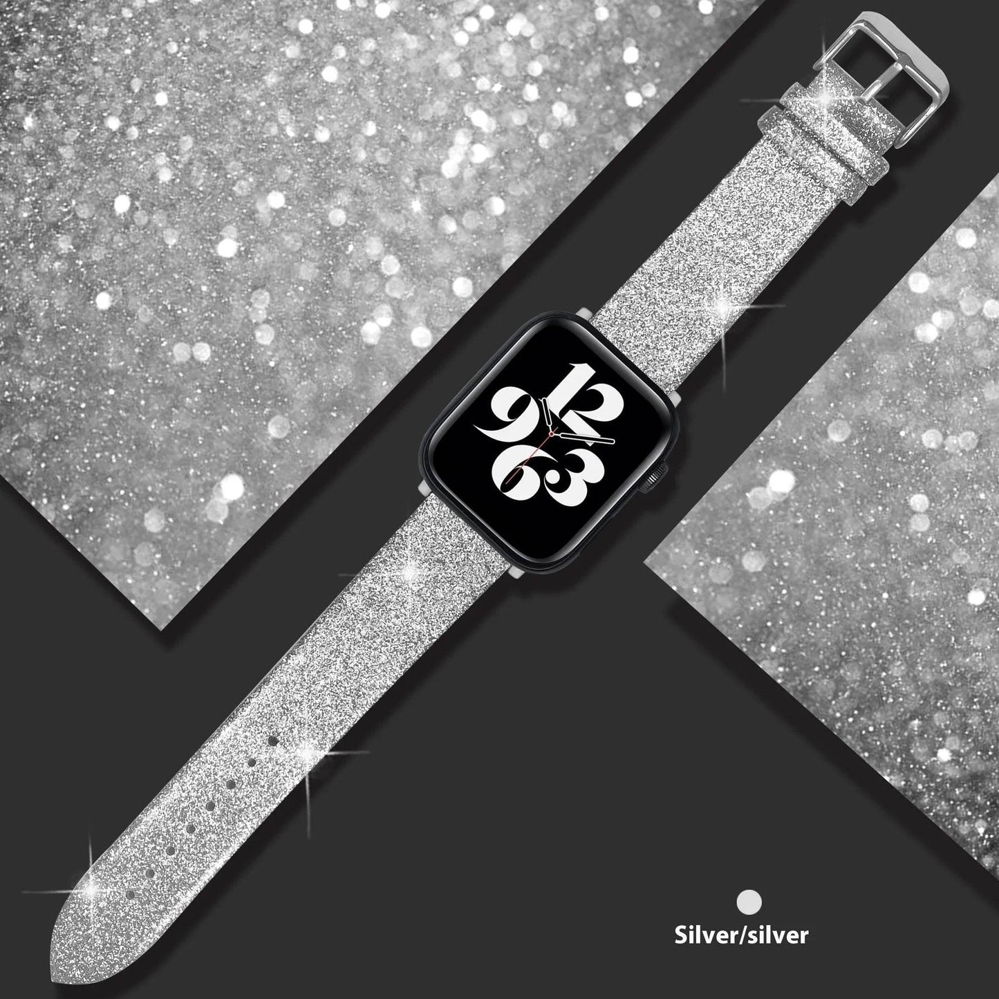 Leather Single Ring Glitter Buckle Couple Watch Strap Suitable for Apple Watch - Velora