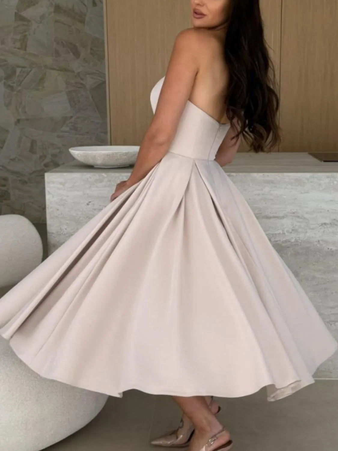 Solid Color Tube Midi Dress - Velora