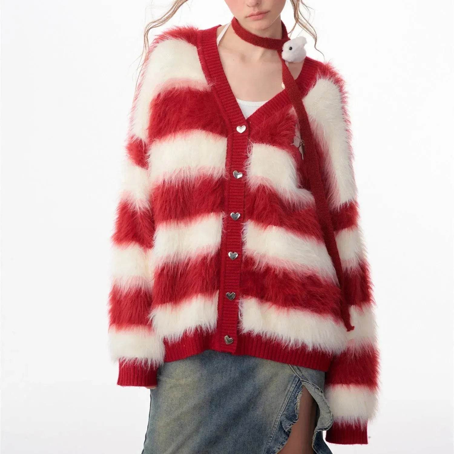 Lady in Red Winter Christmas Plush Cardigan - Velora