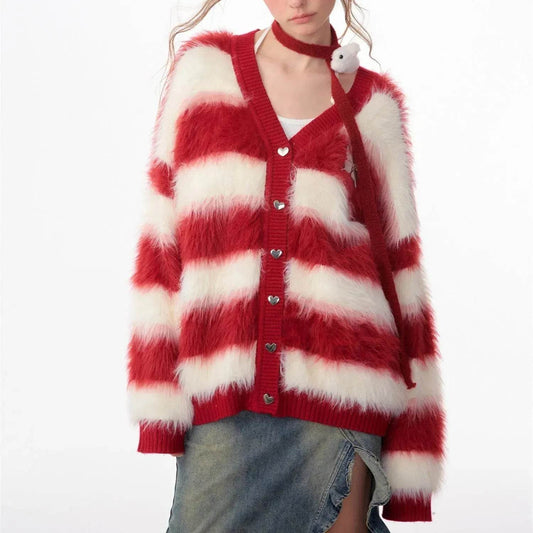 Lady in Red Winter Christmas Plush Cardigan - Velora
