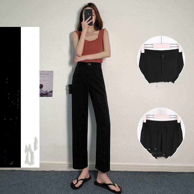 Summer Thin Mopping High Waist Drape Black Wide-leg Trousers - Velora