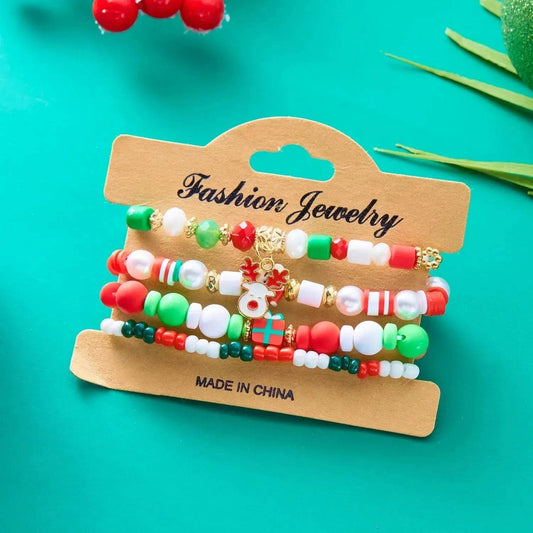 4pcs Christmas Snowman Handmade Beaded Bracelet set gift idea - Velora