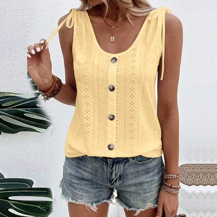 Casual summer U-neck Vest Women Shoulder With Bow Tie Summer blouse top - Velora