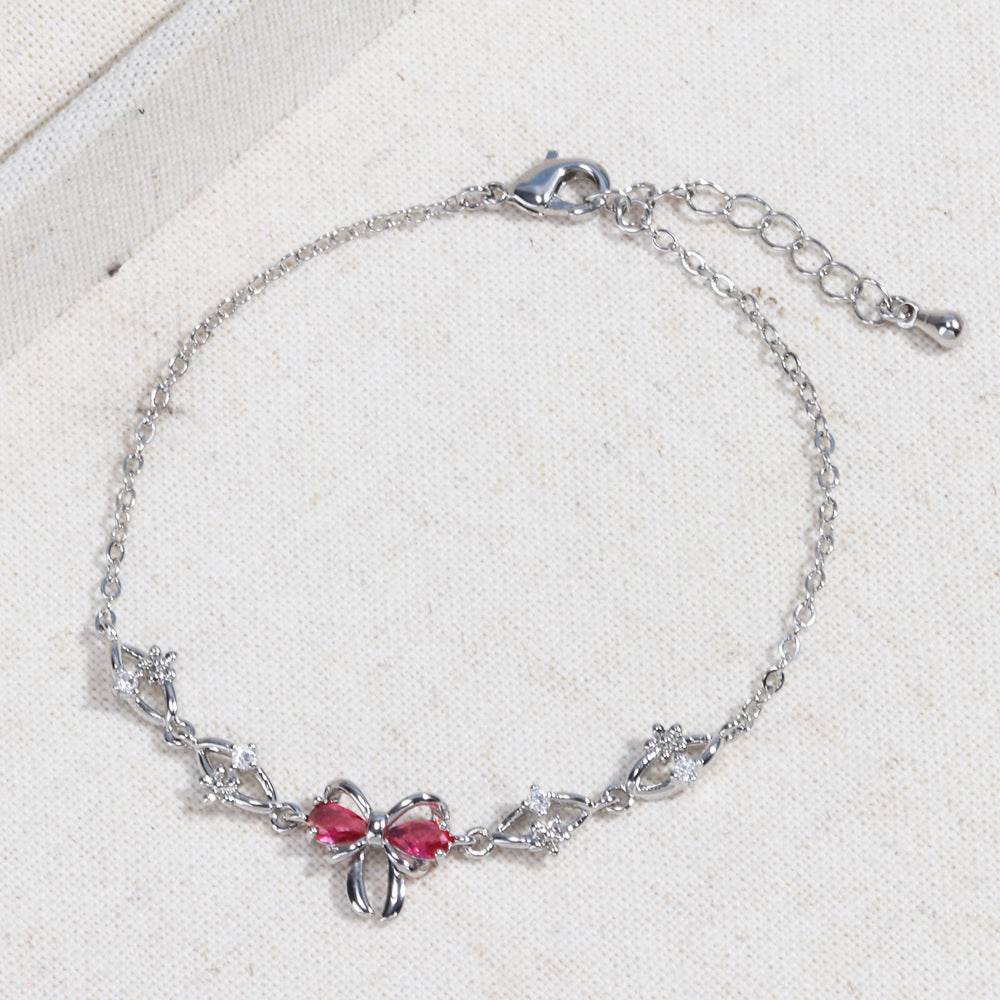 Sweet Bow Heart Rhinestone Bracelet Y2K Ins Fashion Chain Bracelet Valentine's Day - Velora