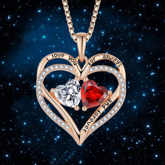 S925 Silver Double Love Necklace With Rhinestones Fashion Personality Heart-shaped Necklace Valentine's Day Gift - Velora
