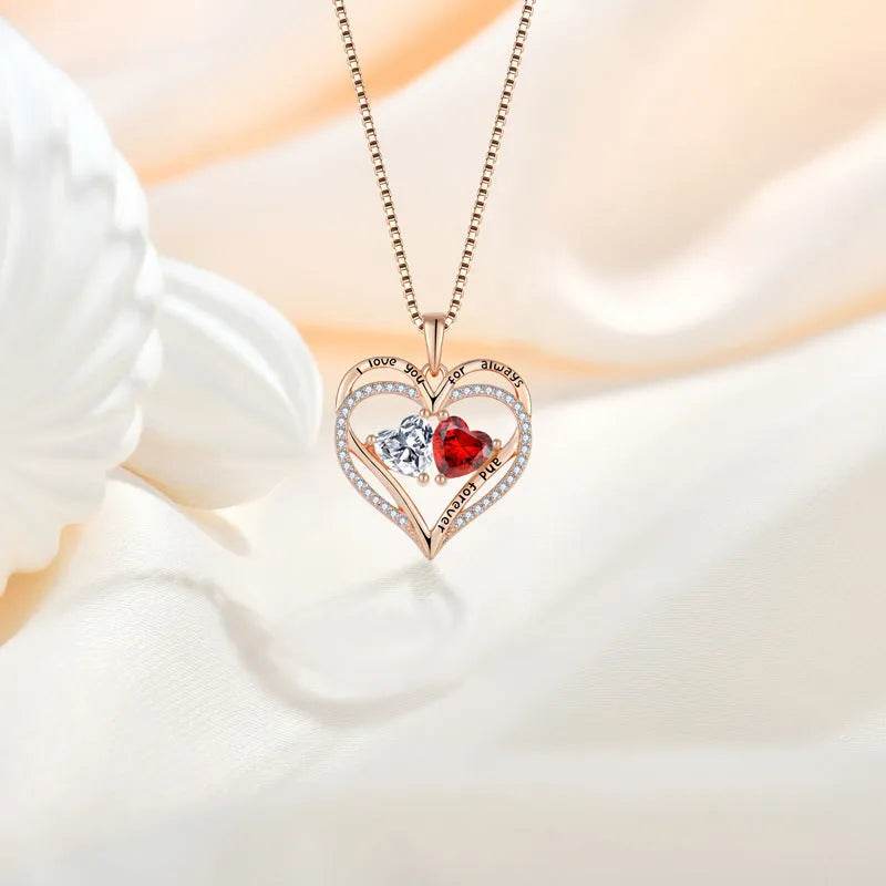 S925 Silver Double Love Necklace With Rhinestones Fashion Personality Heart-shaped Necklace Valentine's Day Gift - Velora