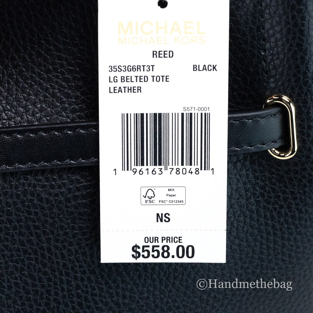 Michael Kors Reed Belted Large Tote in Black Pebbled Leather