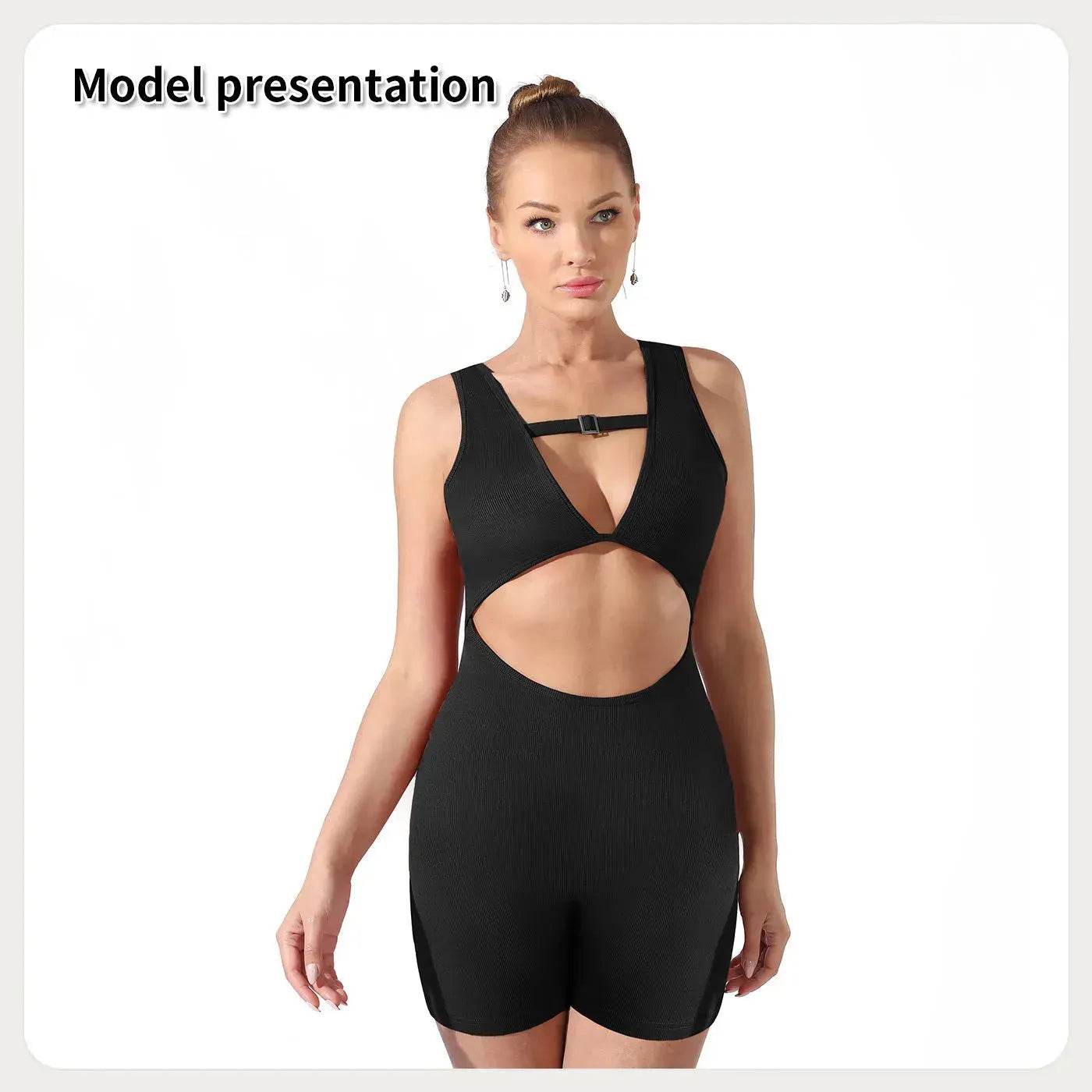 Women Cut out Unitard Short Bodysuit - Velora