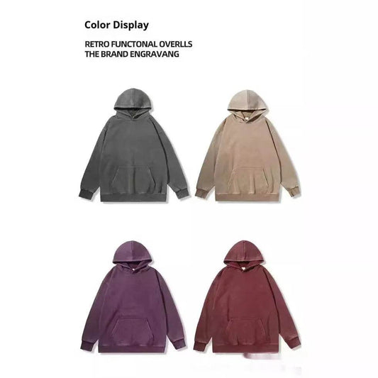 Unisex Teen Waxed Washed Distressed Hoodie Sweatshirt Pullover top - Velora