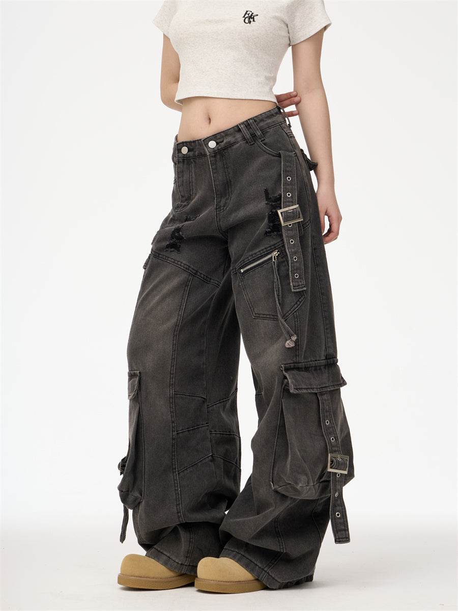 Distressed Washed Oversized Baggy Cargo Jeans Pant - Velora