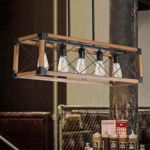 5 Lights Vintage Farmhouse Chandelier For Kitchen, Living Room, Dining Room Walnut - No Bulbs - Velora