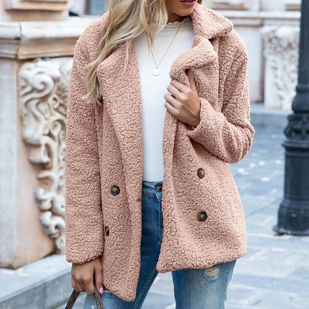 Loose Lapel Fluffy Coat Winter Button Jacket Cardigan Outwear For Women Clothing - Velora