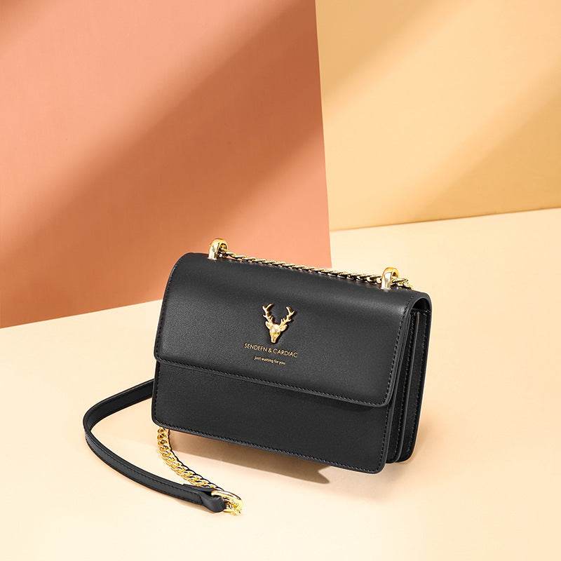 Cowhide chain deer head leather shoulder crossbody bag for women - Velora