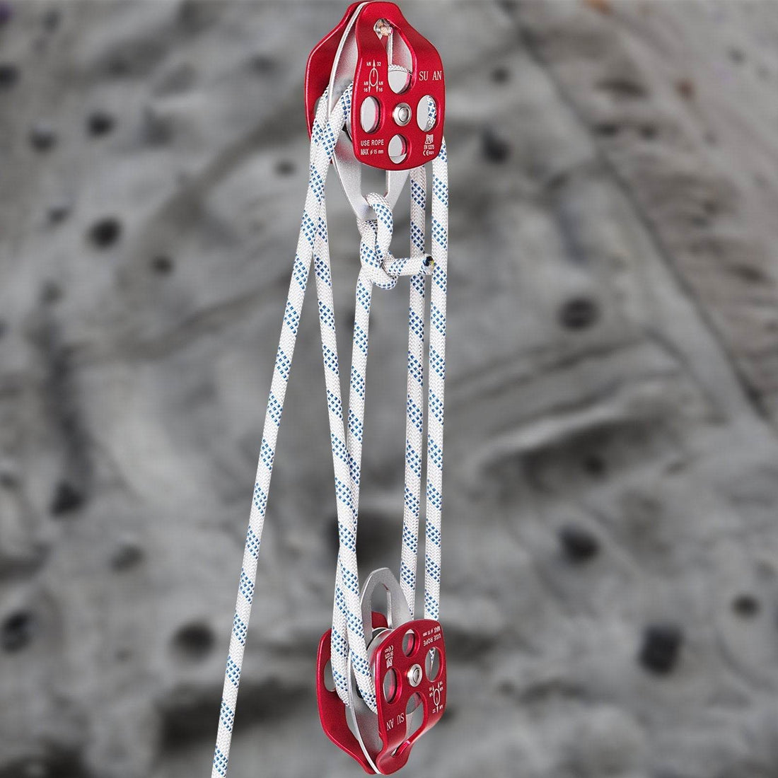 Twin Sheave Block And Tackle 1 2 X 200Ft Twin Sheave Block With Braid Rope 30-35KN 6600-7705LBS Double Pulley Rigging