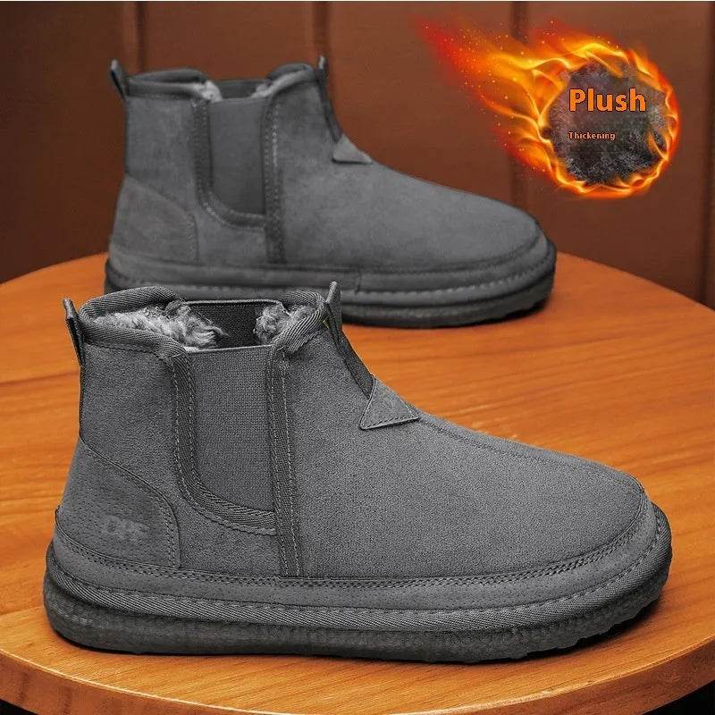 Winter Fleece Snow Boots Round-toed Flat Shoes Casual Warm Sports Shoes Men Ankle Boot - Velora