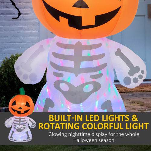 6ft Halloween Inflatables Outdoor Decorations, Smiling Skeleton Ghost With Pumpkin Head, Blow Up LED Yard Decor For Garden, Lawn, Party, Holiday, Waterproof - Velora