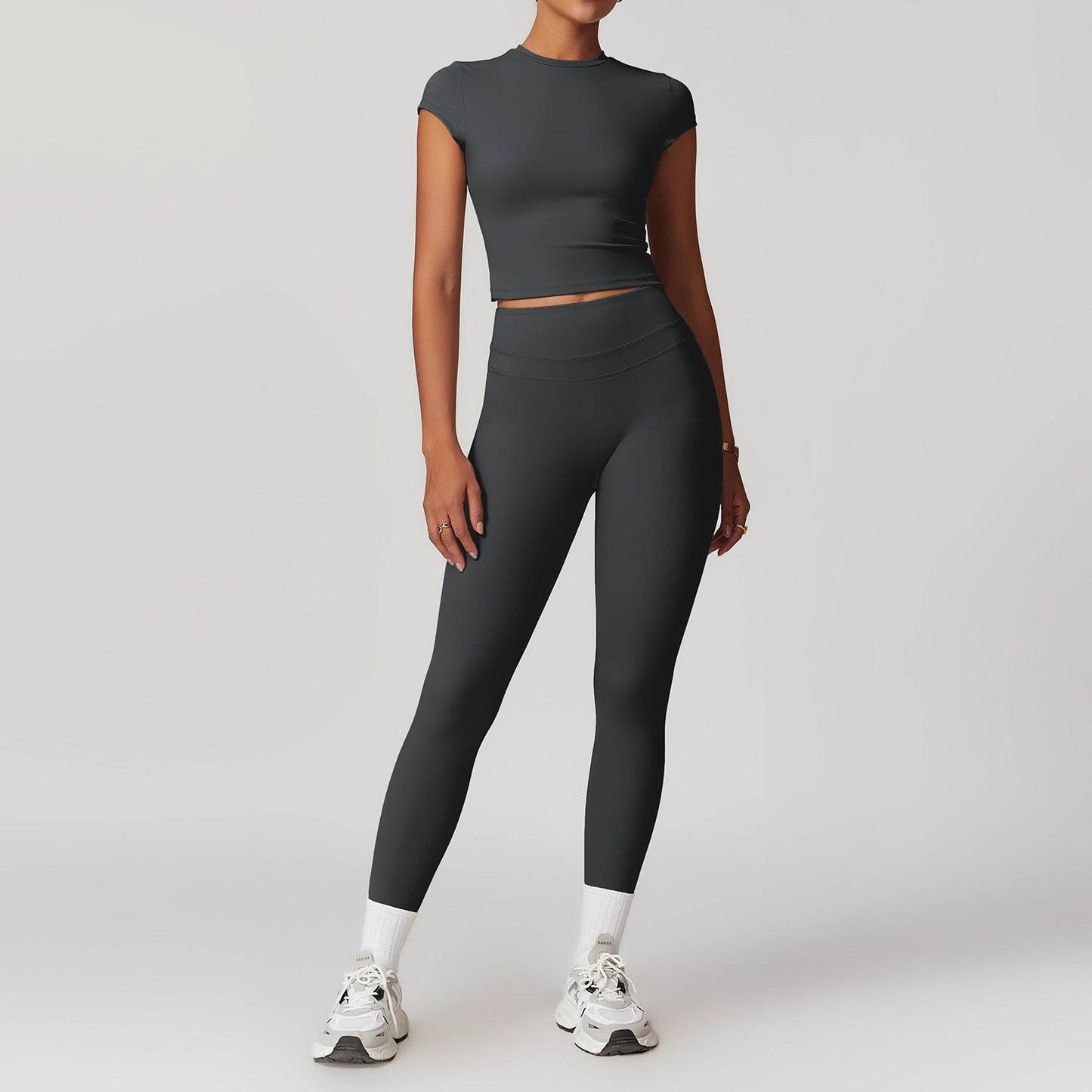 2pcs Nude feel short sleeve Workout Clothes for women Yoga Gym Clothes set - Velora