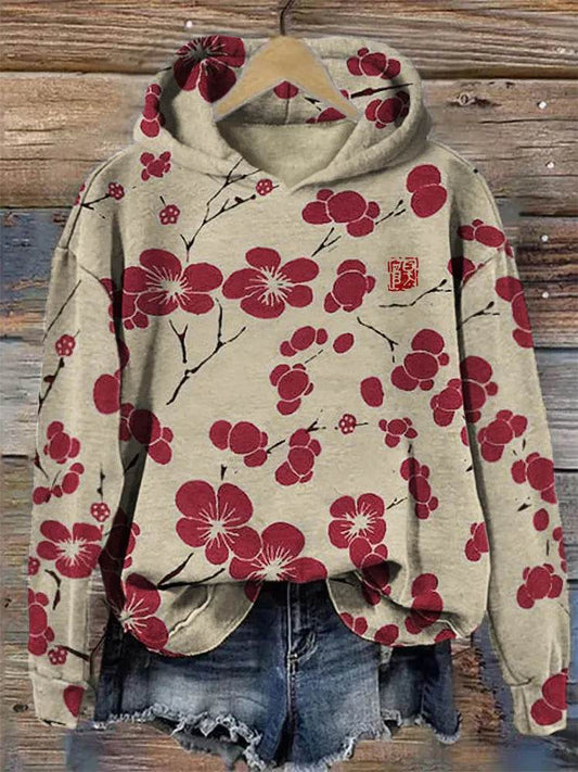 Women Fashion Spring And Autumn Plum Blossom Hooded Super Plus Size Loose-fitting Casual Pullover - Velora