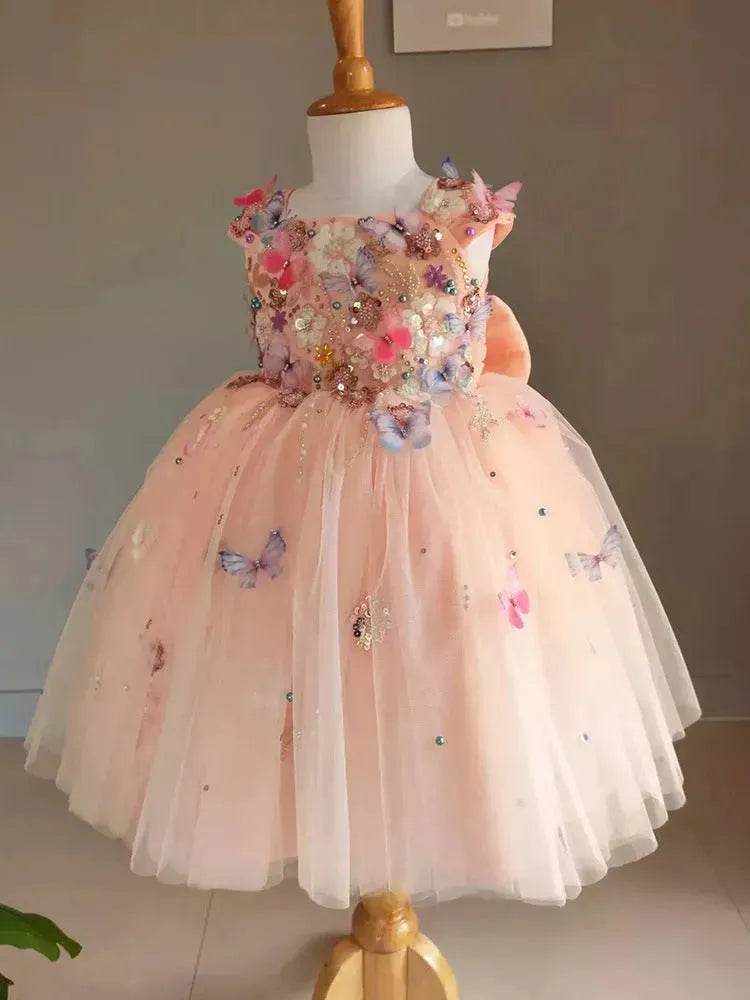 Children's Handmade Flower Fashion Special Dress Princess Ball Gown Dress Birthday Photoshoot Dress for girls Party dress for kids - Velora
