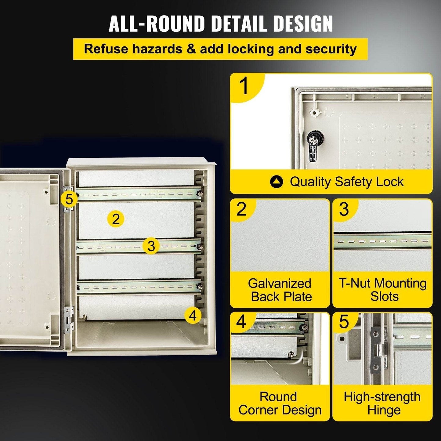 NEMA Steel Enclosure, 16 X 12 X 8 NEMA 4X Fiberglass Electrical Box, IP66 Waterproof & Dustproof, Outdoor Indoor Electrical Junction Box, With Mounting Plate - Velora