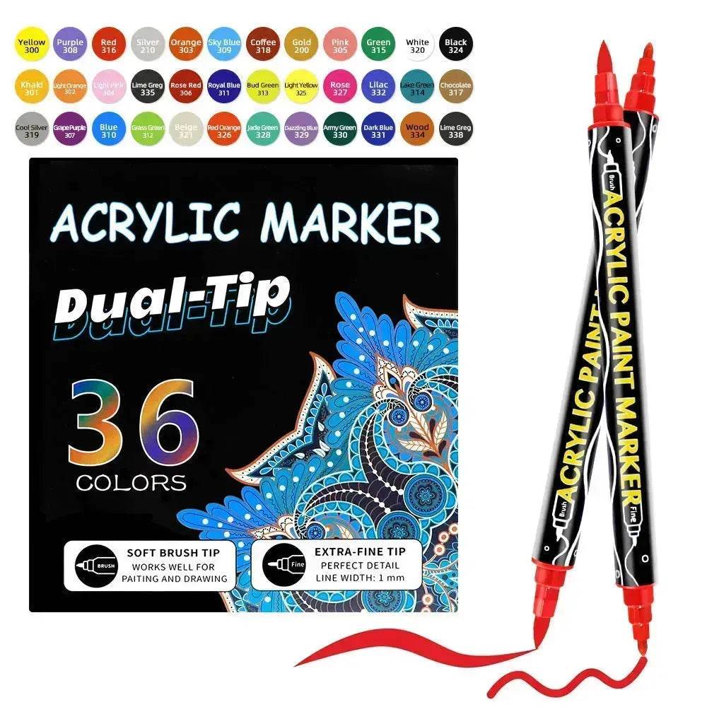 Acrylic Marker Pen Double-headed Stackable Water-based Paint Brush Paint Marker and Highlighter - Velora