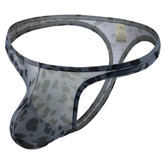 Men's Underwear Leopard Mesh T-back Low Waist thong Briefs
