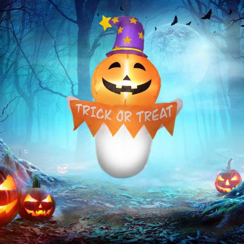Outsunny 3.4ft Halloween Inflatables Window Sticker Ghost With Orange Face, Blow Up Halloween Decorations Outdoor LED Yard Display, Waterproof - Velora