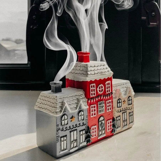 Christmas Small House Decorations Resin Winter Incense Cone Burner Decoration Landscape Decorative Gift - Velora