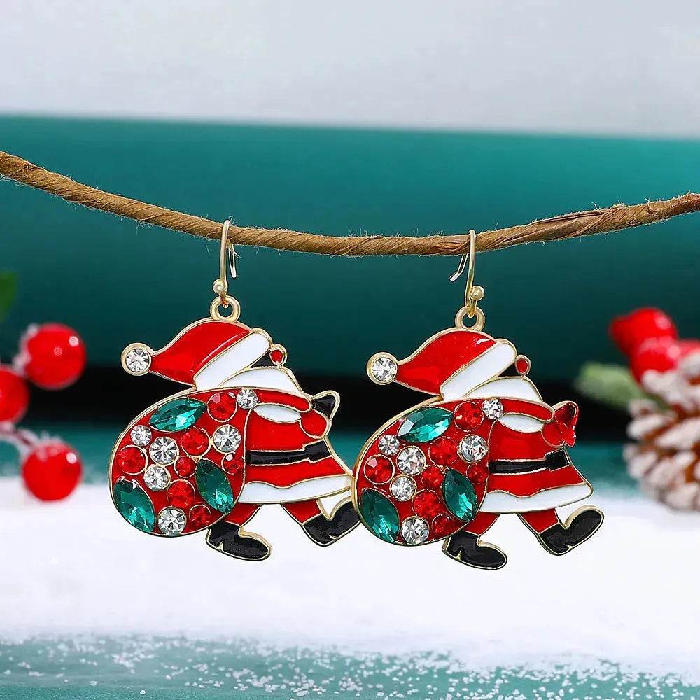 Personalized Cute Santa Claus Earrings With Colorful Rhinestones Ins Fashion Christmas Earrings For Women Jewelry - Velora