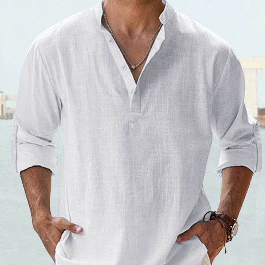 New Men's Casual Blouse Cotton Linen Shirt Loose Tops Long Sleeve Tee Shirt Spring Autumn Casual Handsome Men's Shirts - Velora
