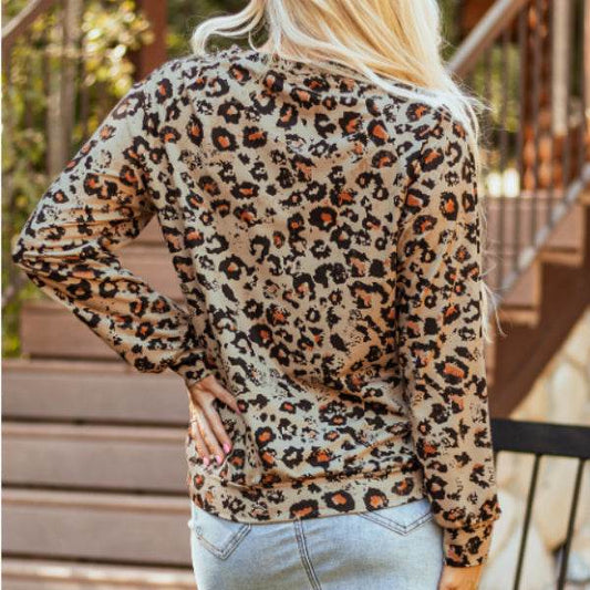 Brown Bleached Halloween Pumpkin Leopard Print Sweatshirt - Velora