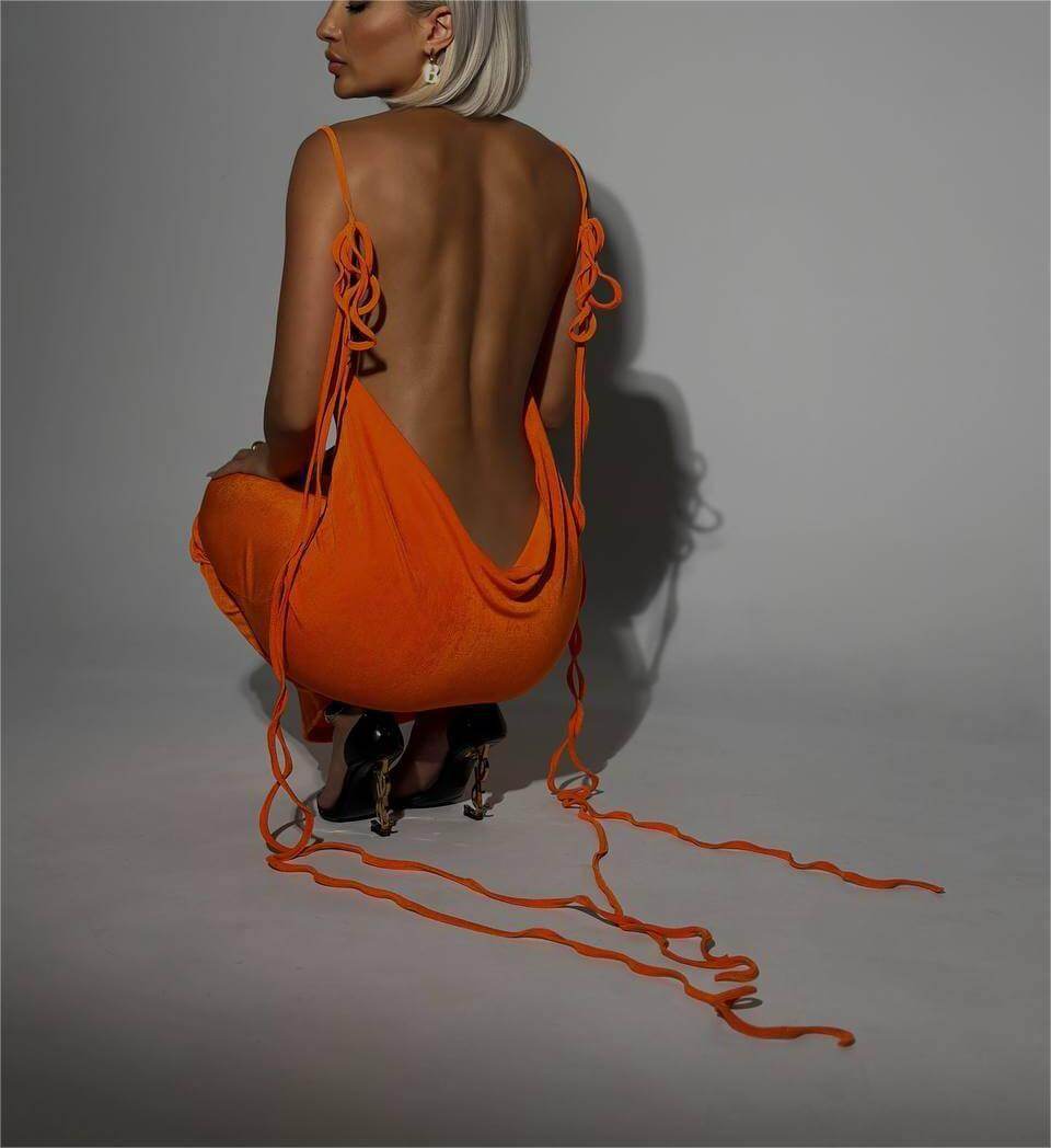 Sexy Slim Backless Dress Summer Camisole Gown Lace-up Long Dress - Velora