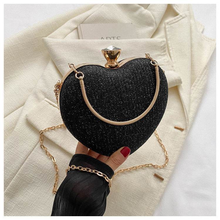 Evening Clutch Bag Women Bag Shiny Handbag Heart Shape Metal Clutches Bag Fashion Chain Shoulder Crossbody Bag Luxury Lady Purse Valentines Day Outfit - Velora