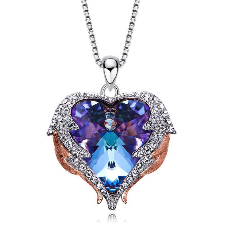 Swarovski Crystal Heart Angel Necklace in S925 Silver