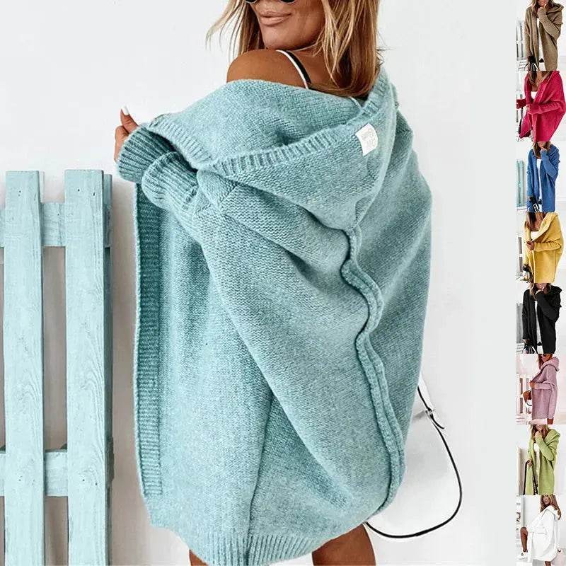 Oversized Head cover Knitted Long Kimono Cashmere Cardigan for Women - Velora