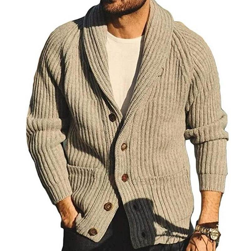 Men's Lapel Knitting Cardigan Fashion Button Sweater With Pockets Outwear Long Sleeve Top Spring Fall - Velora