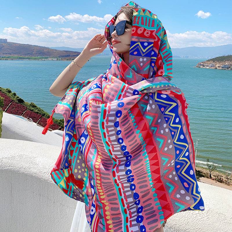 Ethnic Style Sun Protection Talma Tibet Desert Travel Thin Holiday Silk Scarf - Velora
