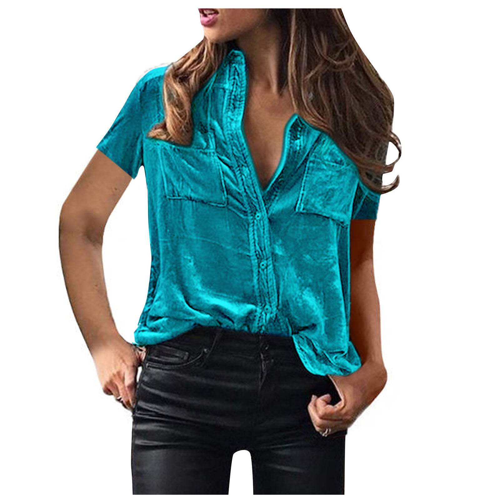 European And American Spring And Summer Pocket Short Sleeve Suede Shirt For Women - Velora