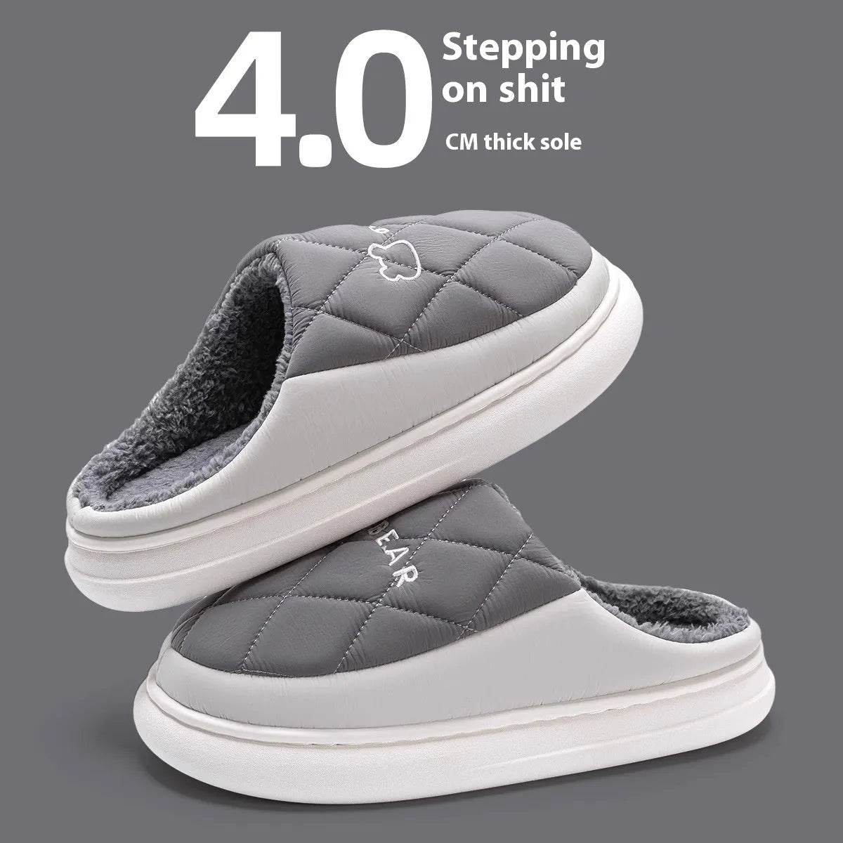 Rhombic Sewing Plush Slippers For Men Winter Warm Non-slip House Shoes Women's Bedroom Floor Home Slipper Couple - Velora