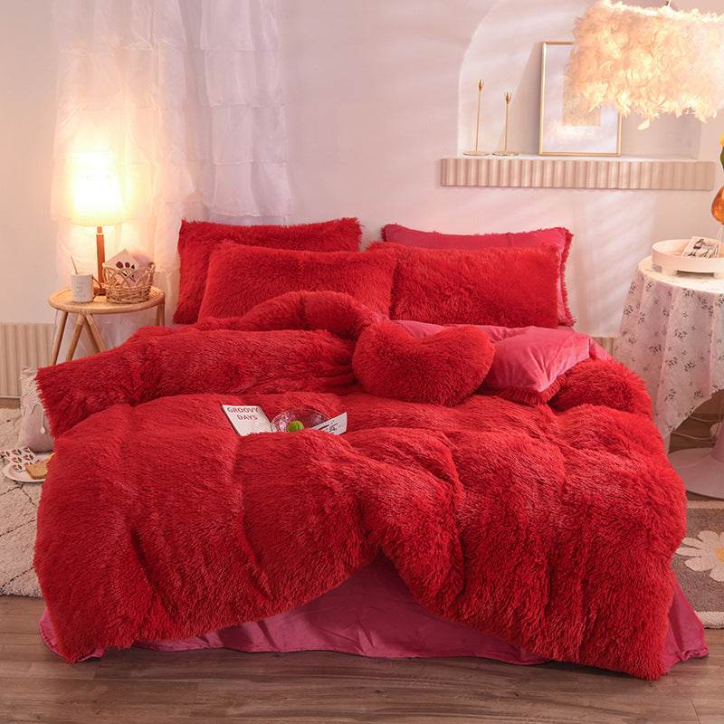 Luxury Thick Fleece Duvet Cover Queen King Winter Warm Bed Quilt Cover Pillowcase Fluffy Plush Shaggy Bedclothes Bedding Set Winter Body Keep Warm - Velora