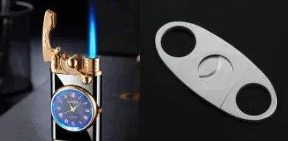 New Lighter With Electric Watch Rocker Arm Automatic Ignition Straight Blue Flame Lighter Creative Real Dial Inflatable Windproof Cigar Lighter Men's Watch Gift - Velora