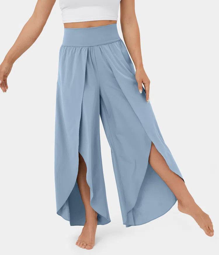 Loose Split Yoga Pants Summer Elastic High Waist Wide Leg Trousers Women's Fashion Versatile Clothing - Velora
